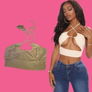 (Size S) Tan Tie Up Crop Top
